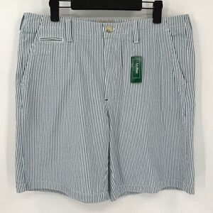 LL Bean Stripe Seersucker Flat Front Shorts Men 36 Blue White 100% Cotton 262335